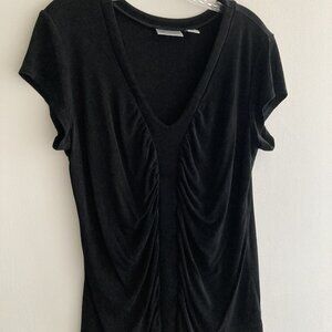 Chico's Travelers Black V Neck Ruched Short Sleeve Top Size 3